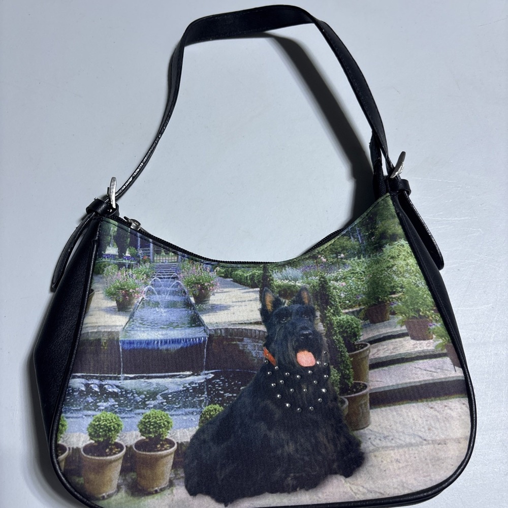 Vtg Y2K Scottie Dog Blossom Rhinestone Shoulder Bag